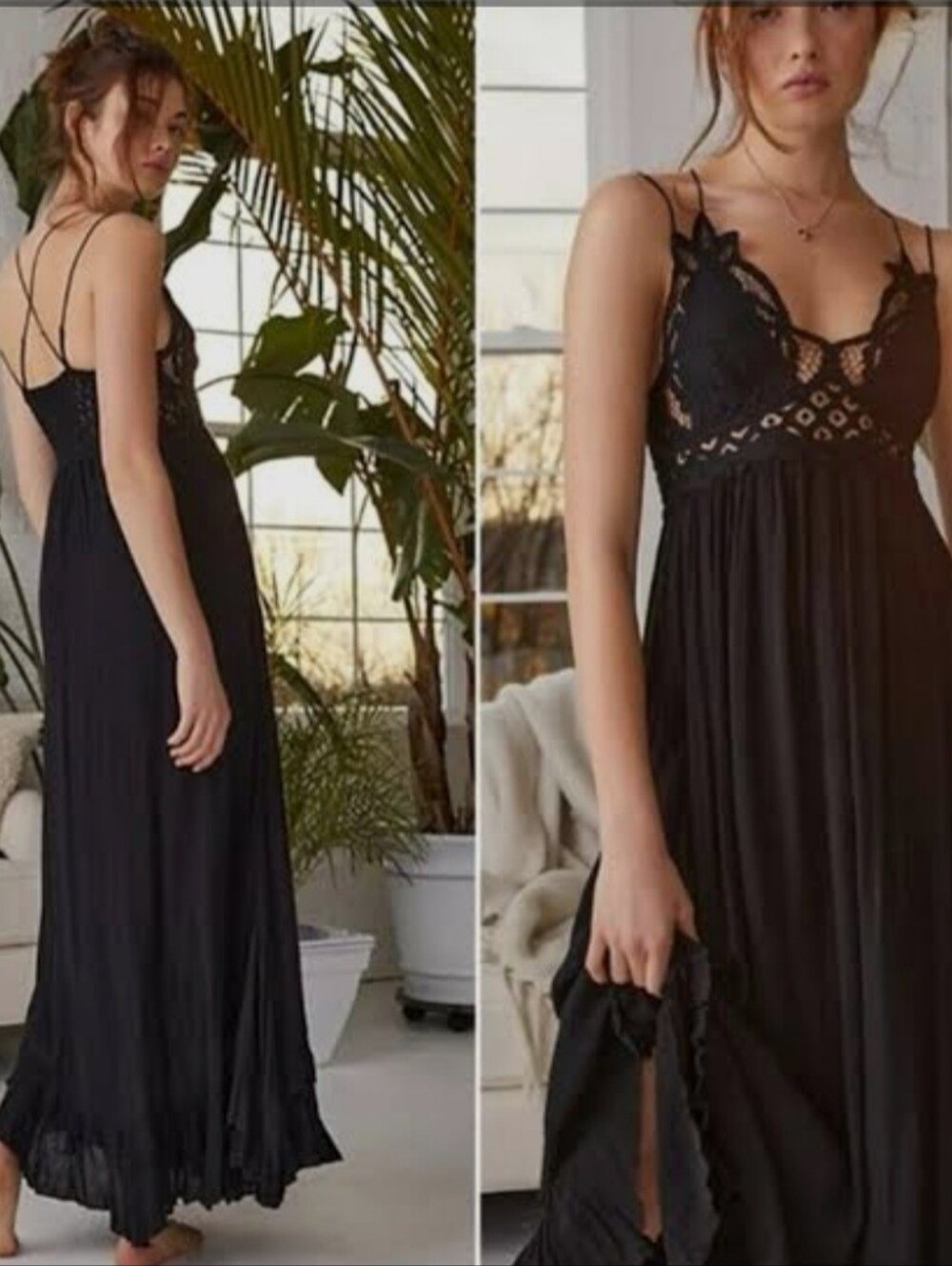 Free People Adella Black Lace Maxi Dress